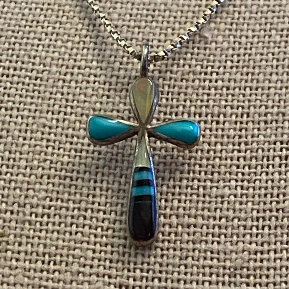 VTG Begay Turquoise and Spiny oyster 925 Sterling silver Cross Necklace